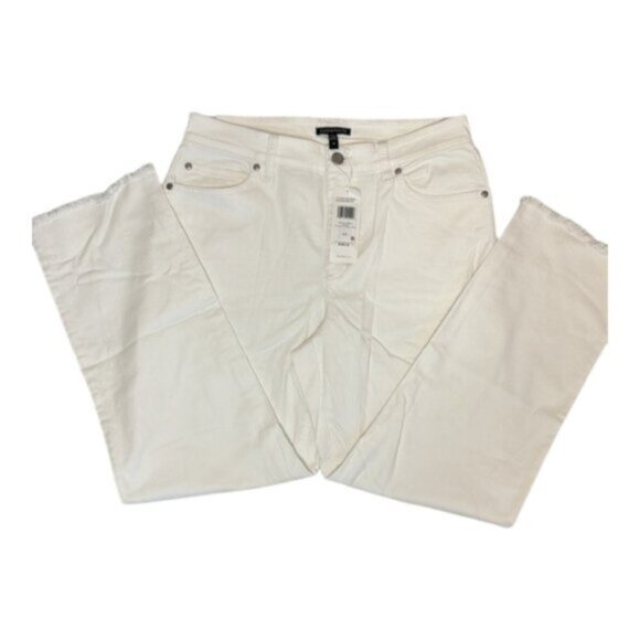 Eileen Fisher White Straight Ankle Jeans Frayed Hem Size S/P - Picture 2 of 9
